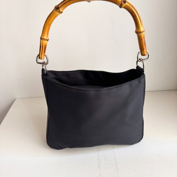 Vintage Banana Republic Black Nylon Bag w Bamboo Handle - Picture 6 of 9
